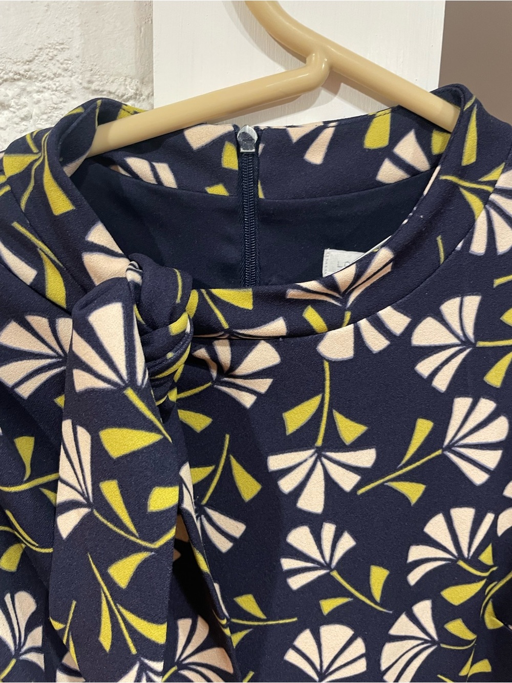 London Times Navy Dress with Cream & Olive Floral Accents